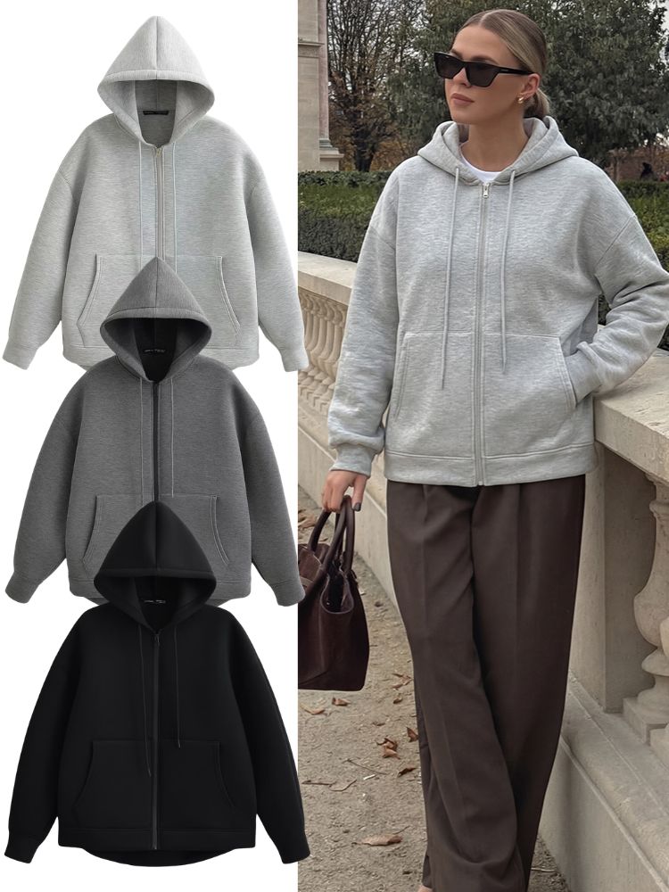 Embroidery Zip Up Hoodie - Женская повседневная толстовка на молнии с