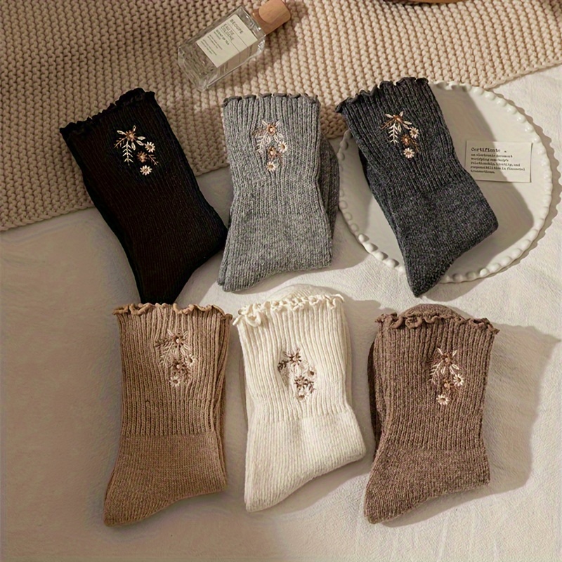 Embroidery On Socks - 6 пар плюшевых носков средней длины