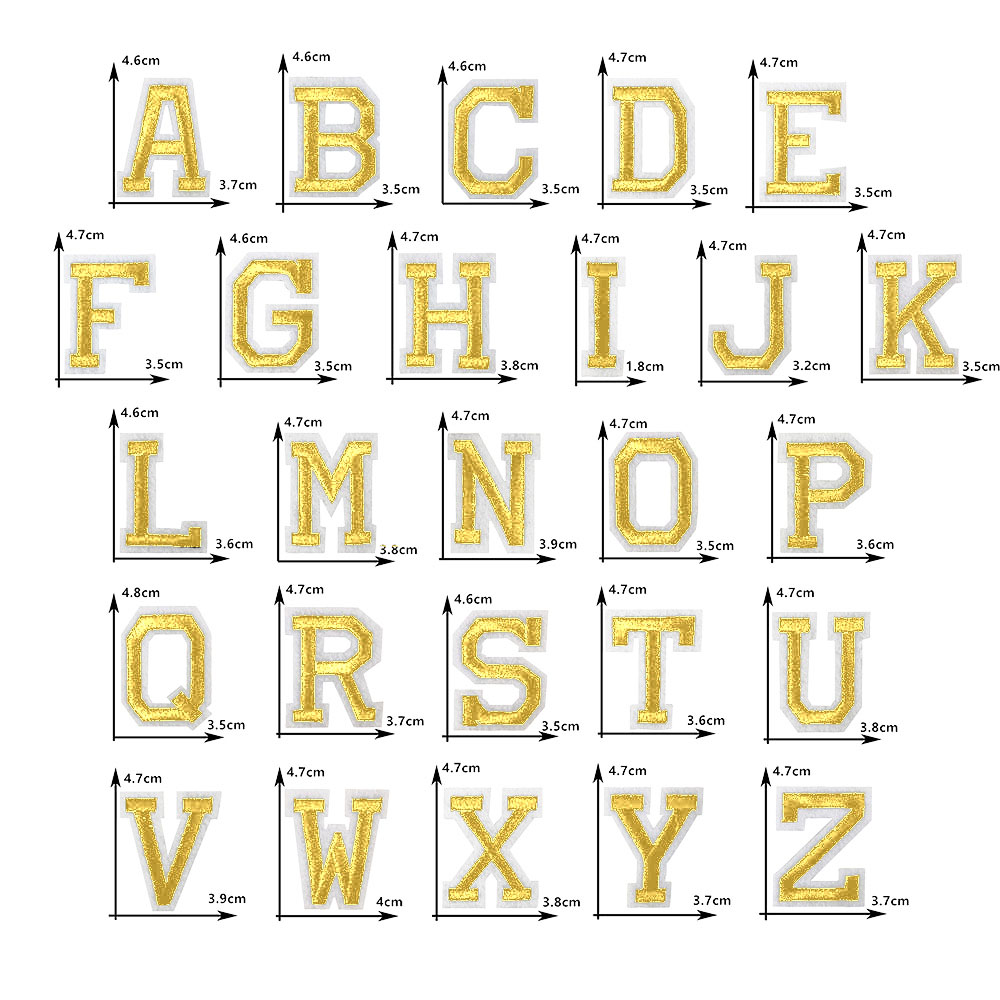 Embroidery Letter M - 26, английские золотые буквы, термоплавкий клей,