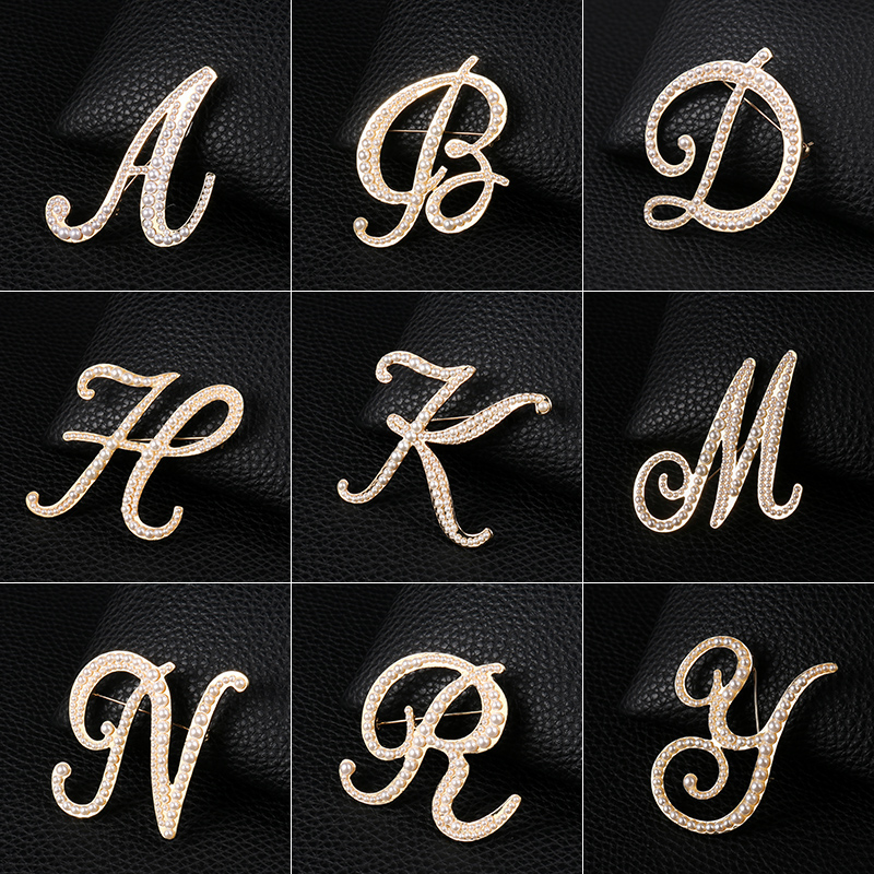 Embroidery Letter M - Английские буквы, искусственная жемчужная брошь, Металлическая