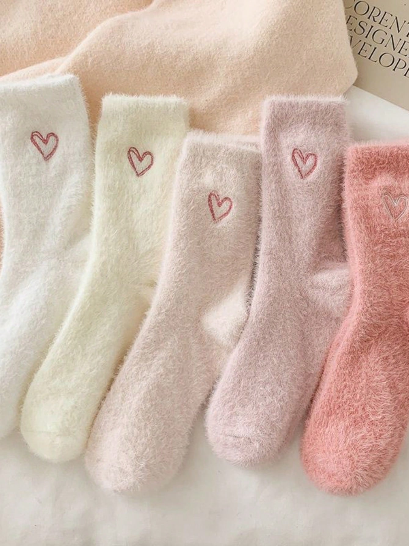 Embroidery On Socks - 5 пар женских утепленных норковых носков