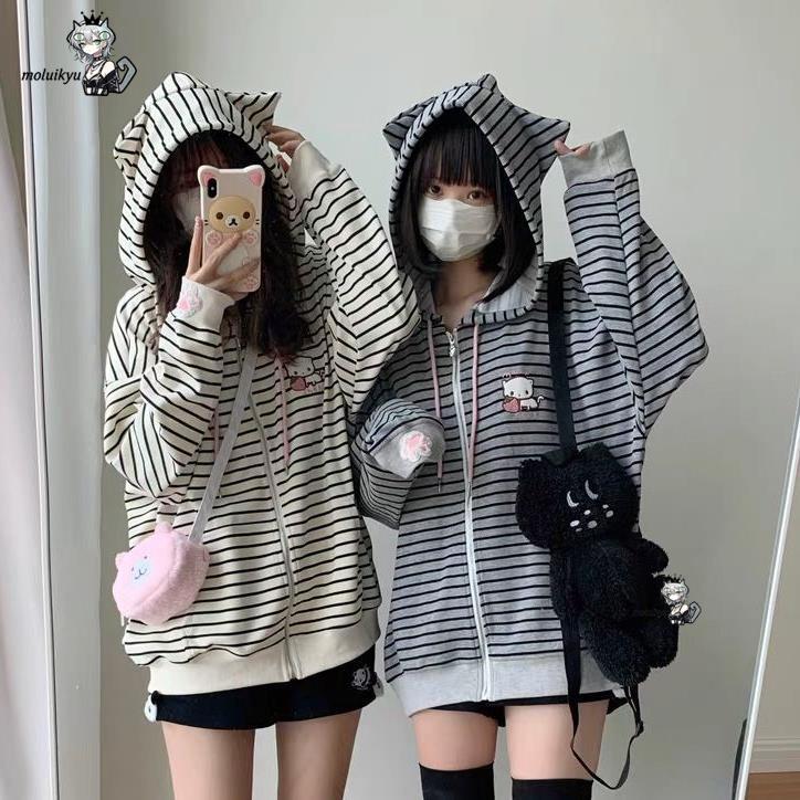 Женская полосатая куртка на мо – обзор и цена Embroidery Zip Up Hoodie